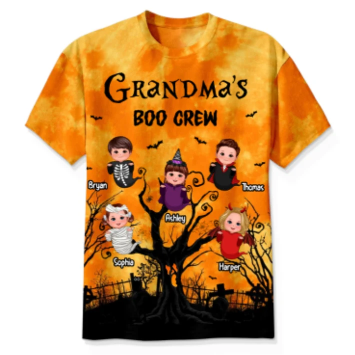Grandma's Boo Crew Moon Bat Tree Theme Personalized Shirt, Perfect Halloween Costume for Grandma - Image 11