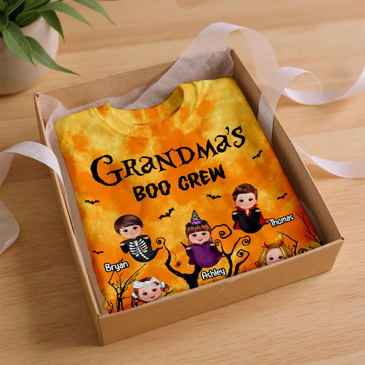 Grandma's Boo Crew Moon Bat Tree Theme Personalized Shirt, Perfect Halloween Costume for Grandma - Image 3
