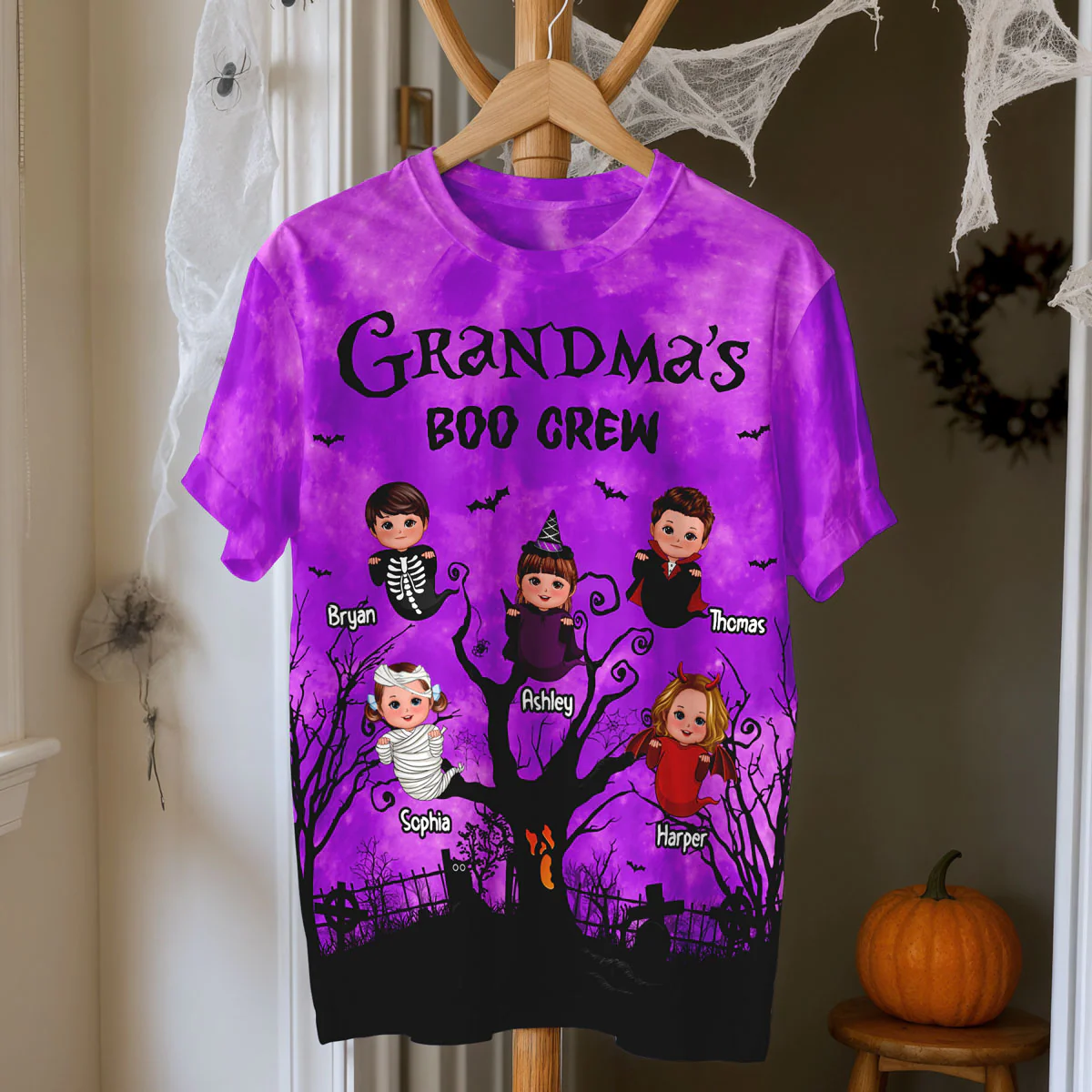 Grandma's Boo Crew Moon Bat Tree Theme Personalized Shirt, Perfect Halloween Costume for Grandma - Image 4