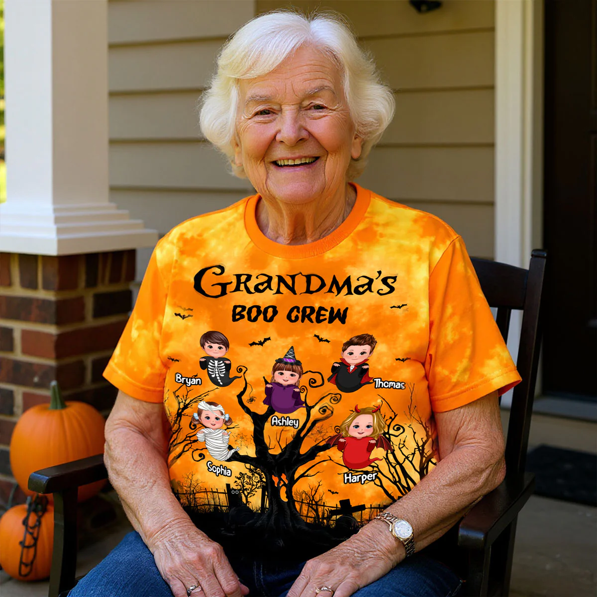Grandma's Boo Crew Moon Bat Tree Theme Personalized Shirt, Perfect Halloween Costume for Grandma - Image 5