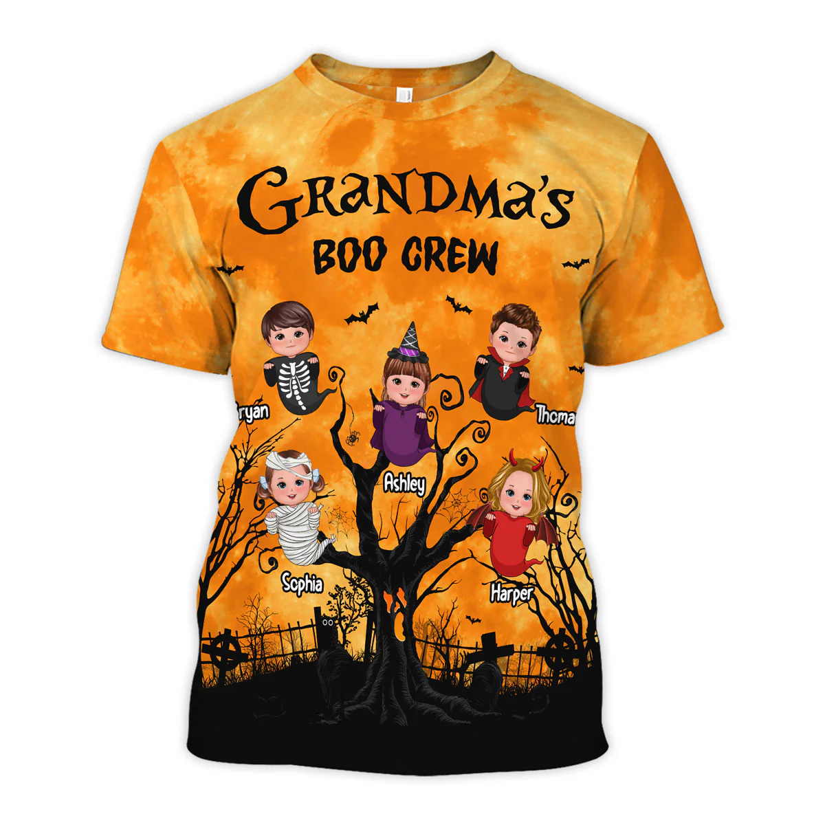 Grandma's Boo Crew Moon Bat Tree Theme Personalized Shirt, Perfect Halloween Costume for Grandma - Image 7