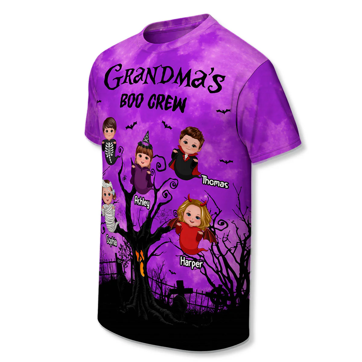 Grandma's Boo Crew Moon Bat Tree Theme Personalized Shirt, Perfect Halloween Costume for Grandma - Image 9