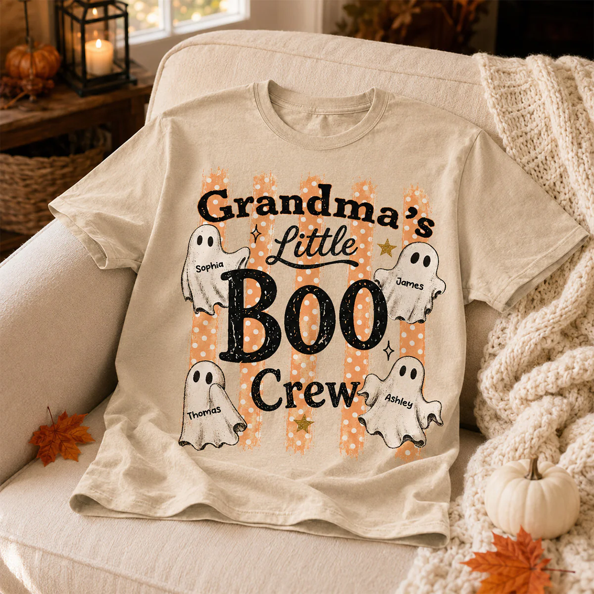 Grandma's Boo Crew Polka Dot Stripes - Personalized Shirt - Perfect Halloween Costume for Grandma - Image 2
