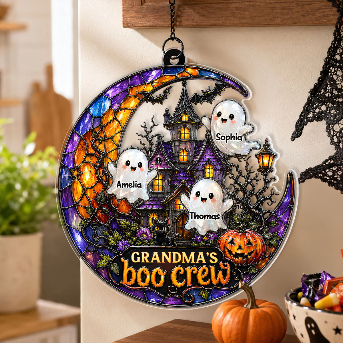 Grandma's Boo Crew - Personalized Acrylic Suncatcher - Cute Spooky Fall Halloween Decor for Grandma - Image 6