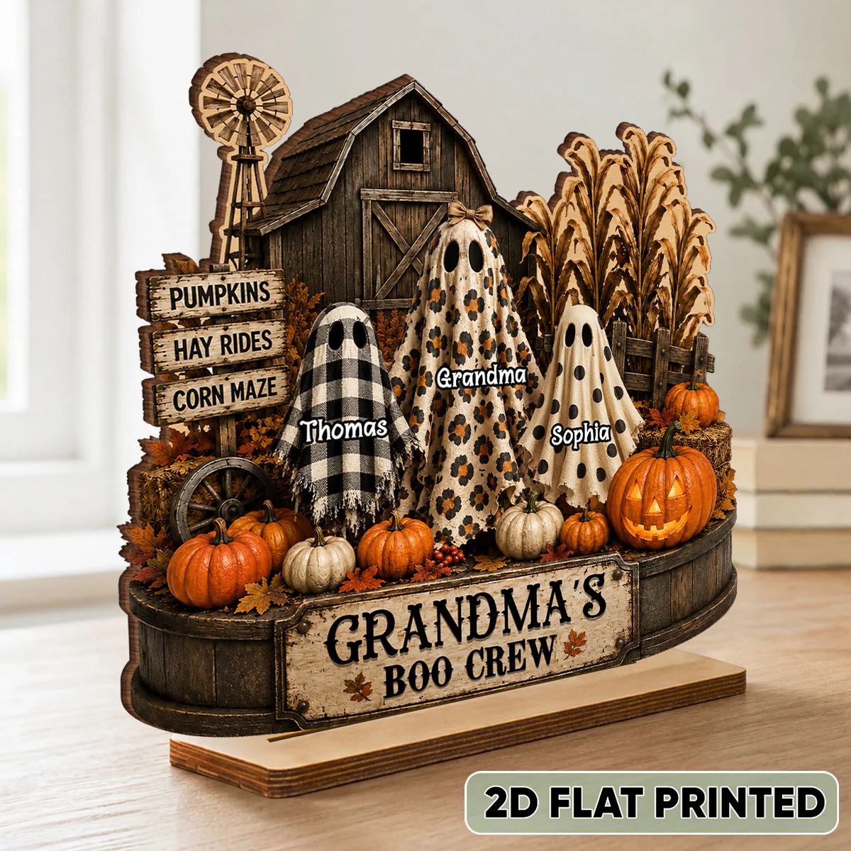 Grandma's Boo Crew Pumpkin Patch - Personalized 2-Layered Wooden Plaque - Halloween Fall Decor for Grandma - Image 2