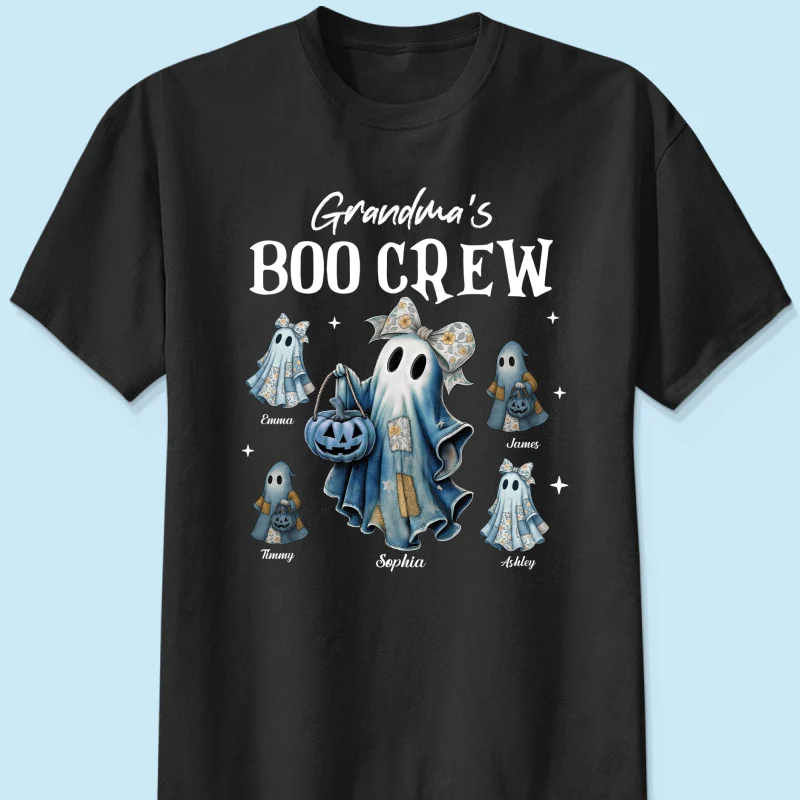 Grandma's Boo Crew Retro Patchwork Style Personalized Halloween Shirt - Image 11