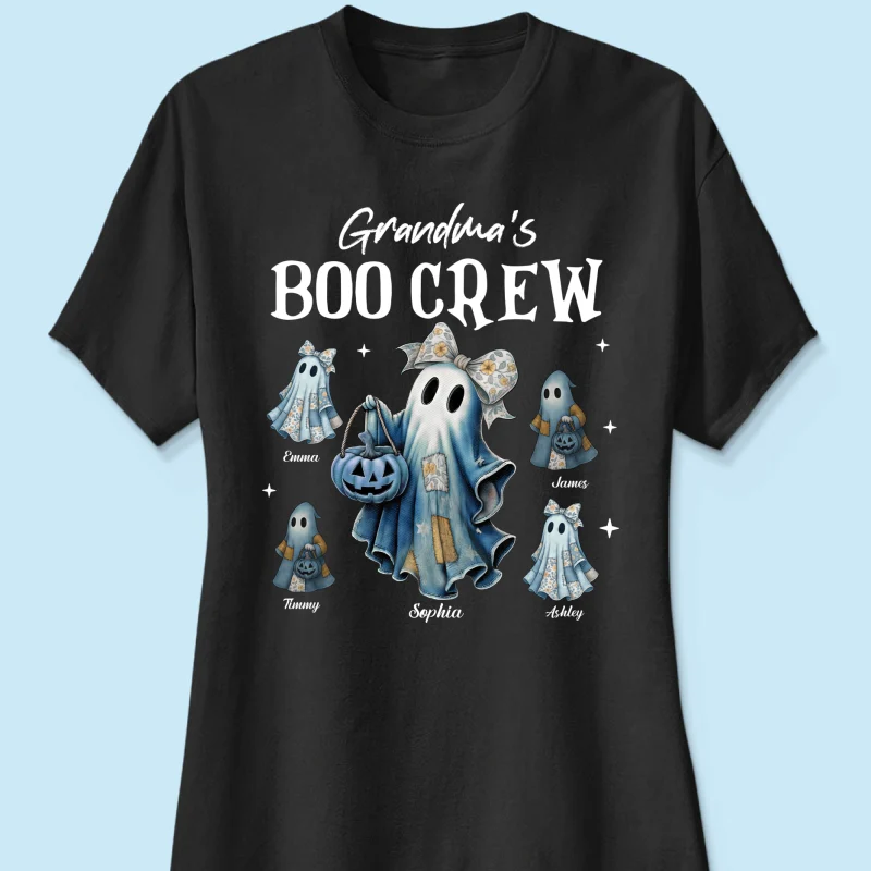Grandma's Boo Crew Retro Patchwork Style Personalized Halloween Shirt - Image 15