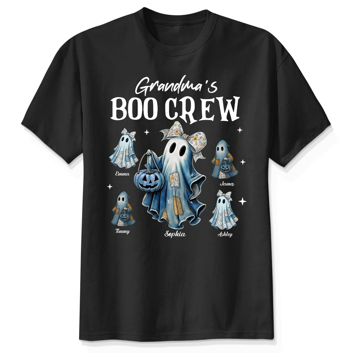 Grandma's Boo Crew Retro Patchwork Style Personalized Halloween Shirt - Image 3
