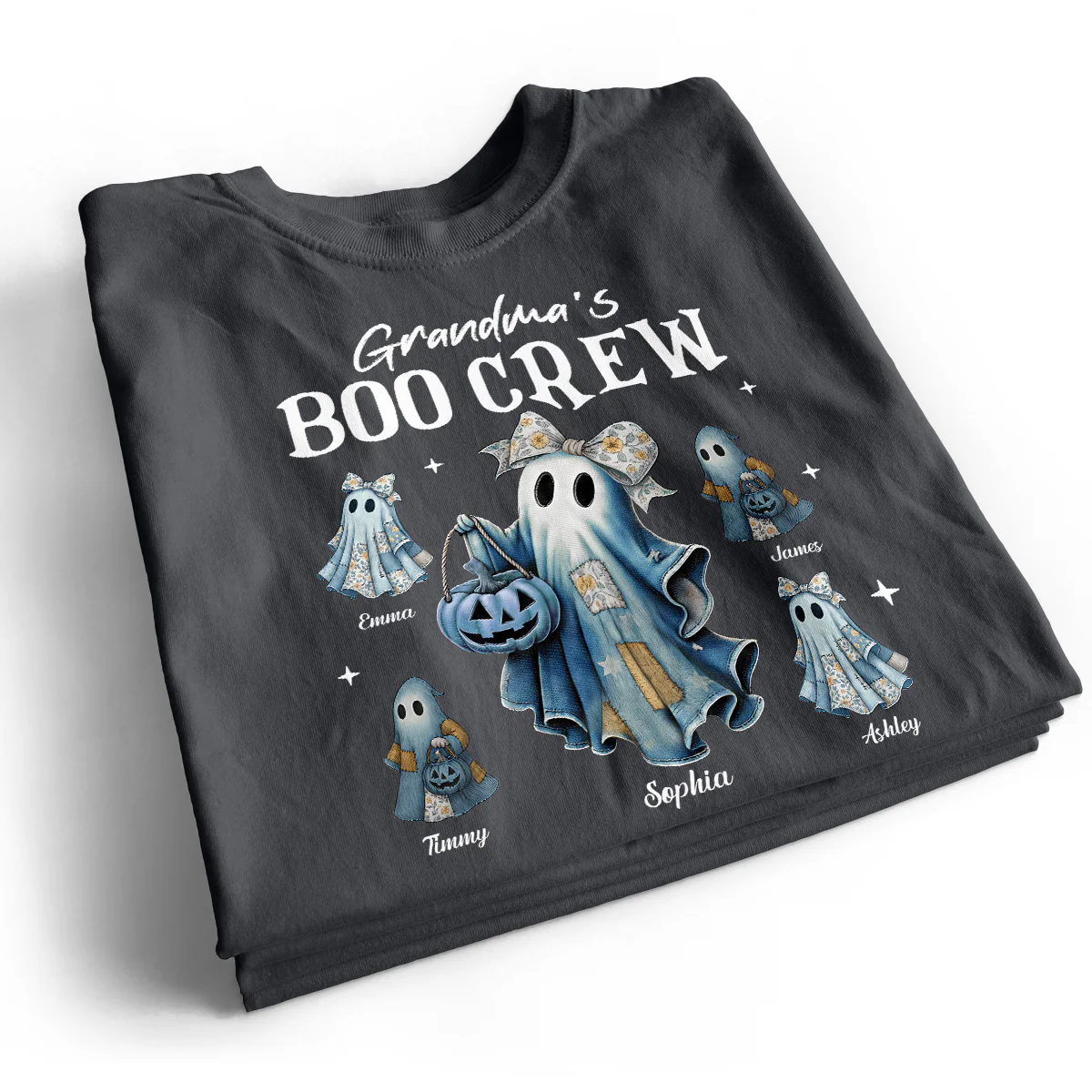 Grandma's Boo Crew Retro Patchwork Style Personalized Halloween Shirt - Image 4