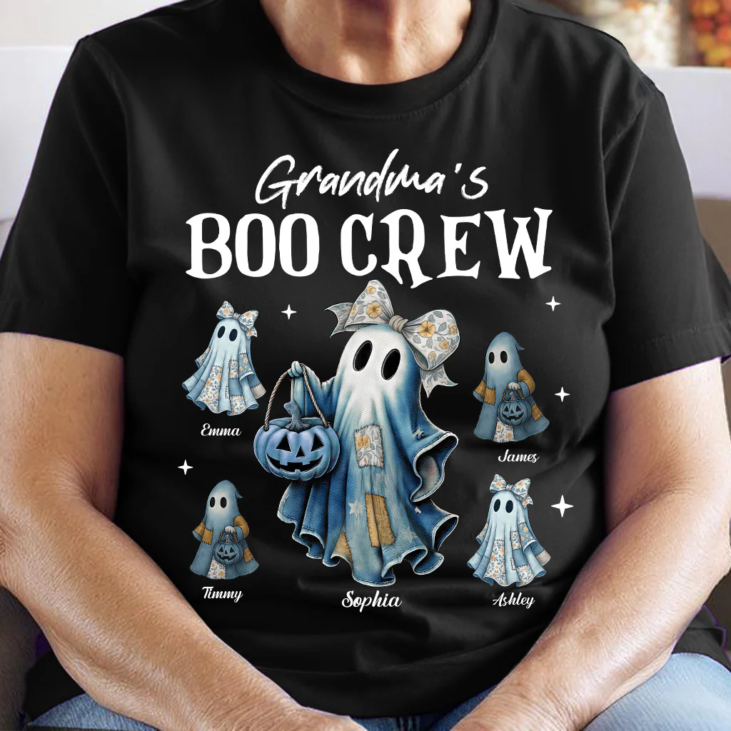 Grandma's Boo Crew Retro Patchwork Style Personalized Halloween Shirt - Image 9
