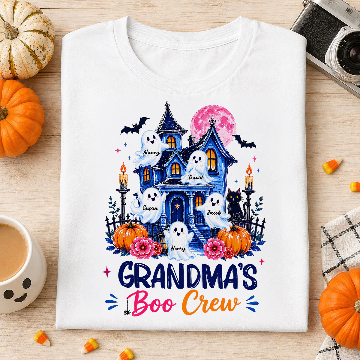 Grandma's Boo Crew Trendy Haunted House - Personalized Shirt - Halloween Shirt for Grandma - Image 2