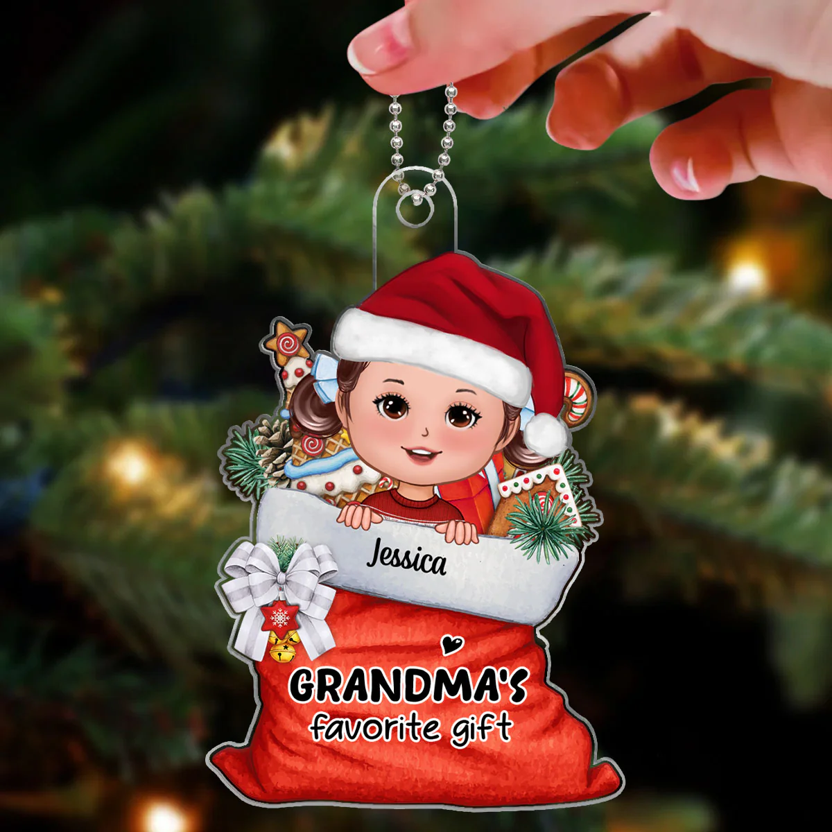 Grandma‘s Favorite Gifts Christmas Gift Bag Personalized Acrylic Ornament - Image 3