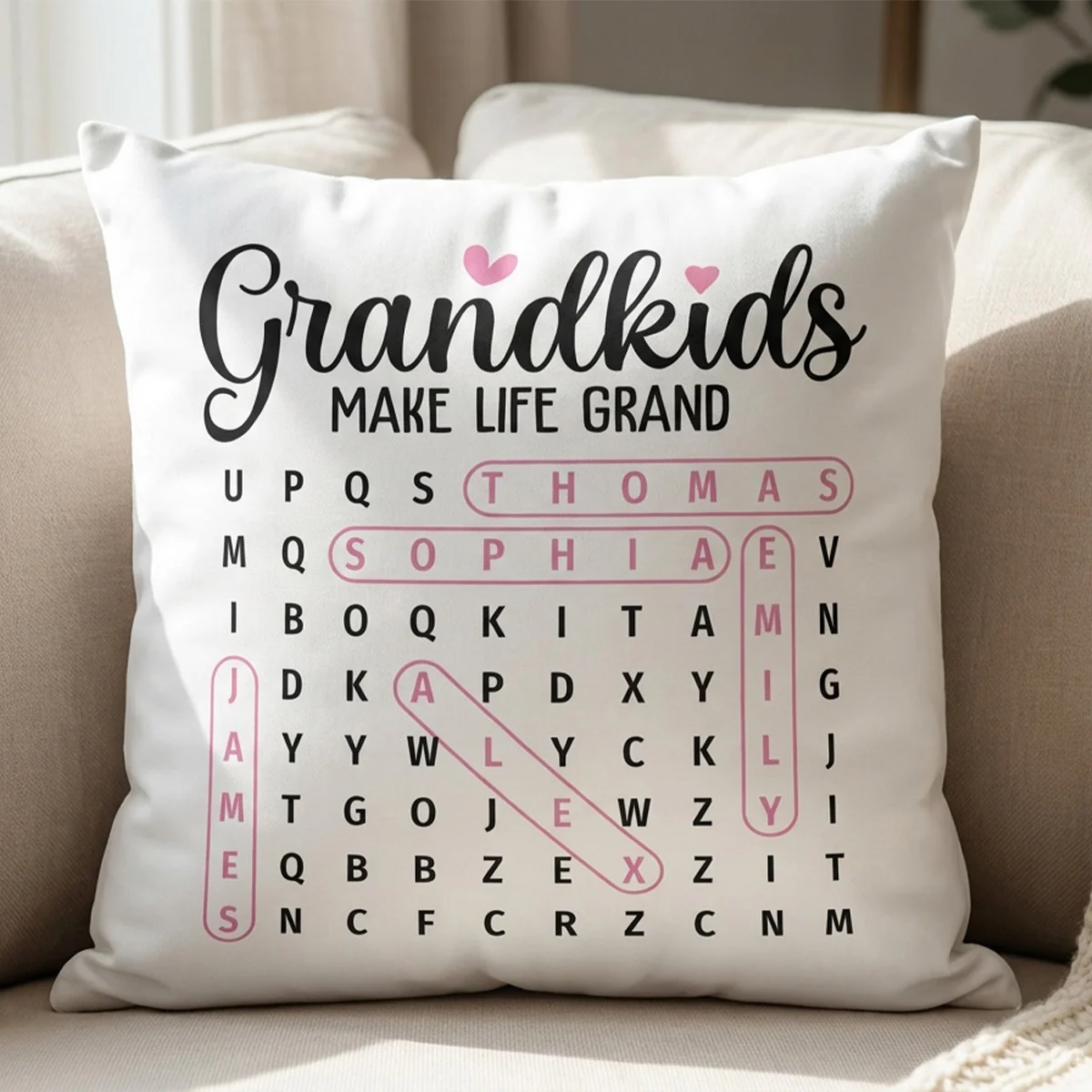 Grandma's Favorite People Word Search Puzzle - Personalized Pillow - Mother's Day Gift For Grandma Mom - Image 2