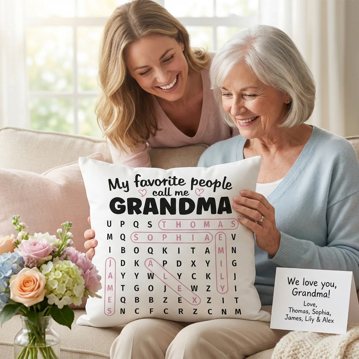Grandma's Favorite People Word Search Puzzle - Personalized Pillow - Mother's Day Gift For Grandma Mom - Image 3