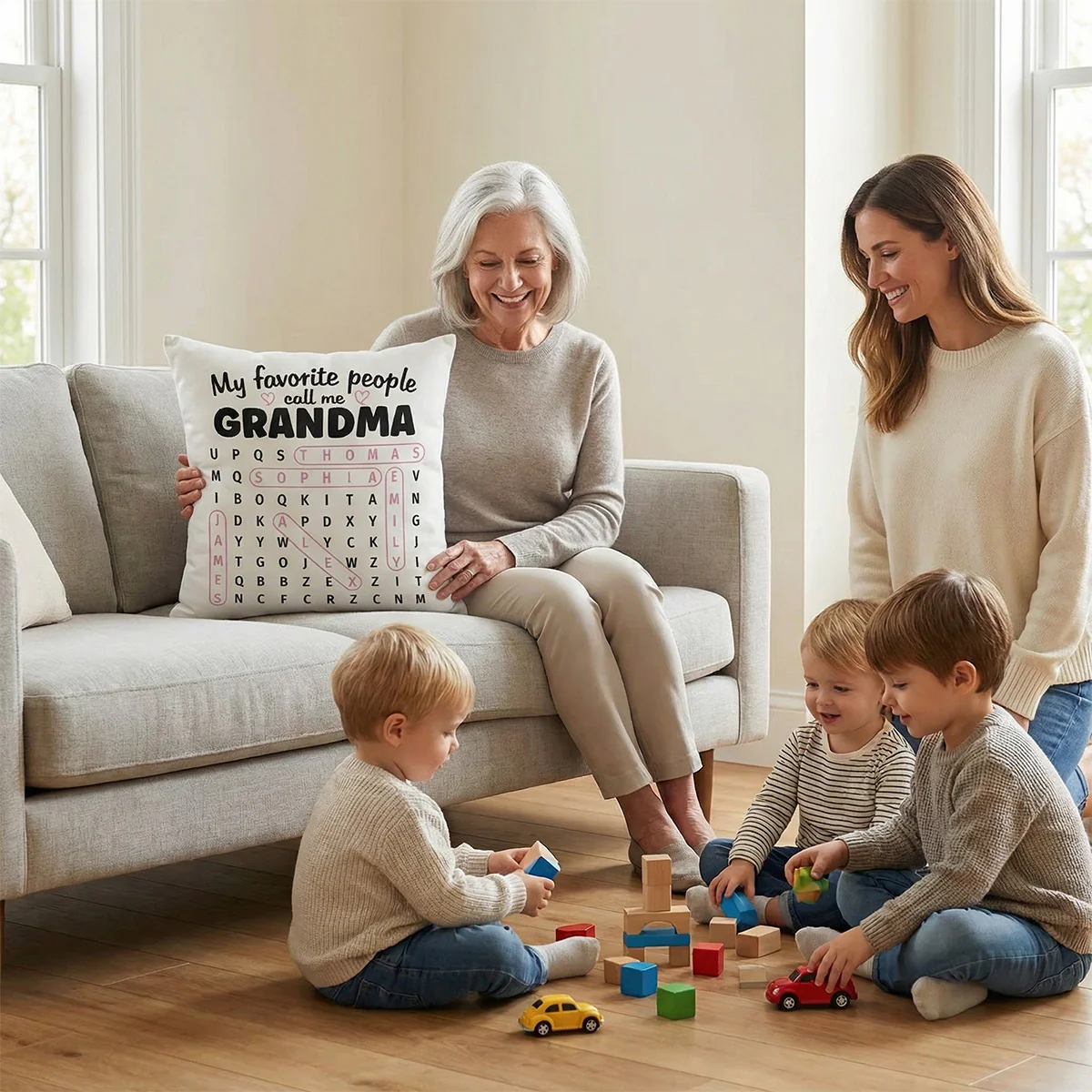 Grandma's Favorite People Word Search Puzzle - Personalized Pillow - Mother's Day Gift For Grandma Mom - Image 4