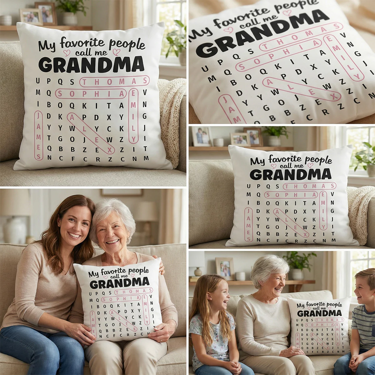 Grandma's Favorite People Word Search Puzzle - Personalized Pillow - Mother's Day Gift For Grandma Mom - Image 5