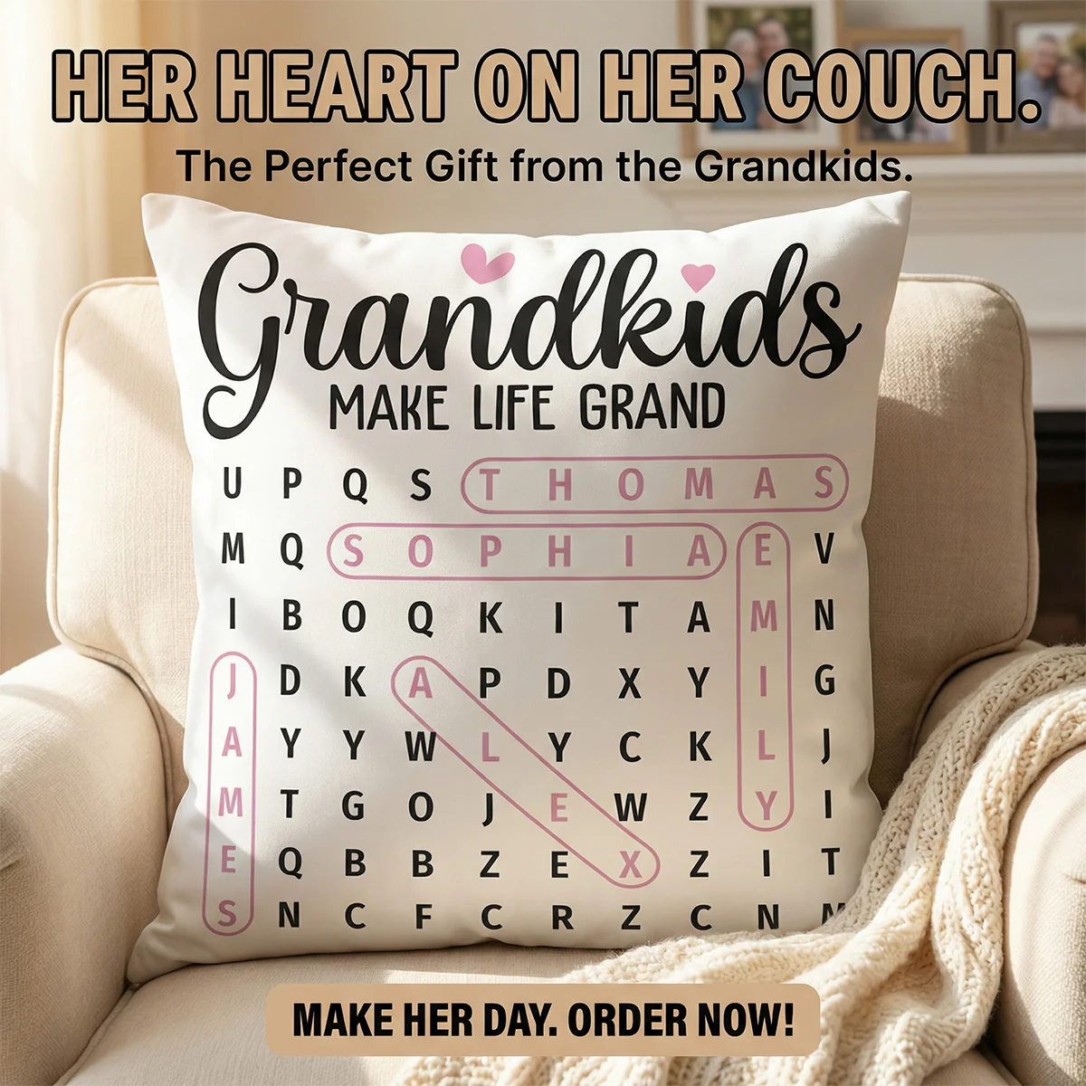 Grandma's Favorite People Word Search Puzzle - Personalized Pillow - Mother's Day Gift For Grandma Mom - Image 7