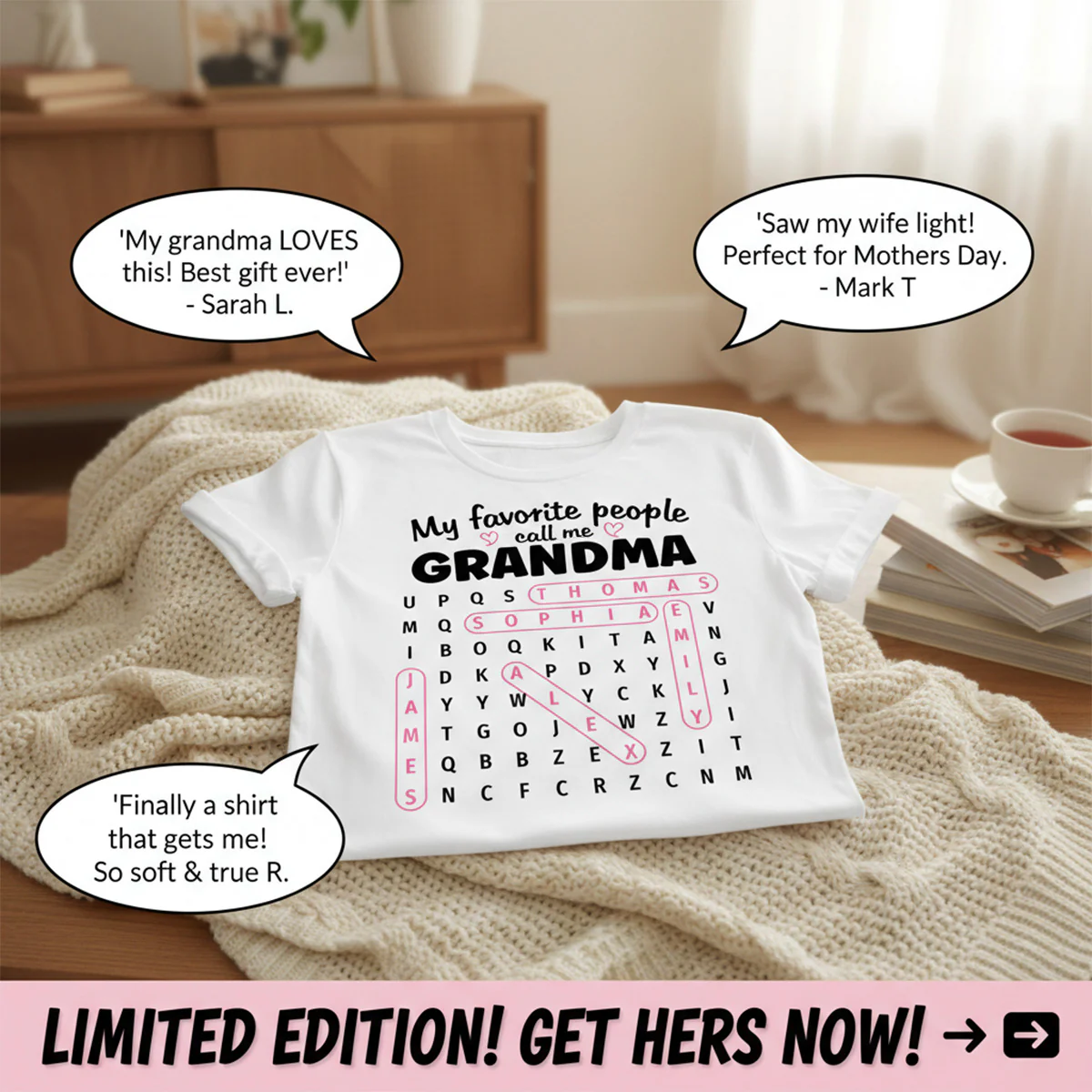 Grandma's Favorite People Word Search Puzzle - Personalized Shirt - Mother's Day Gift For Grandma Mom - Image 11