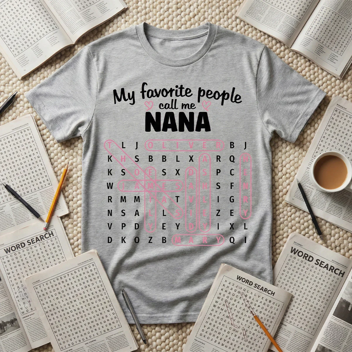 Grandma's Favorite People Word Search Puzzle - Personalized Shirt - Mother's Day Gift For Grandma Mom - Image 4