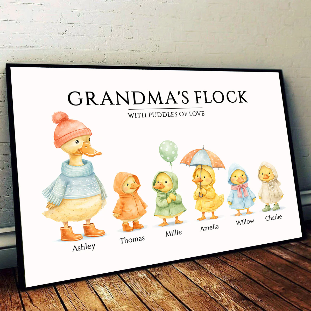 Grandma's Flock with Puddles of Love - Personalized Poster - Mother's Day Gift for Grandma - Image 2