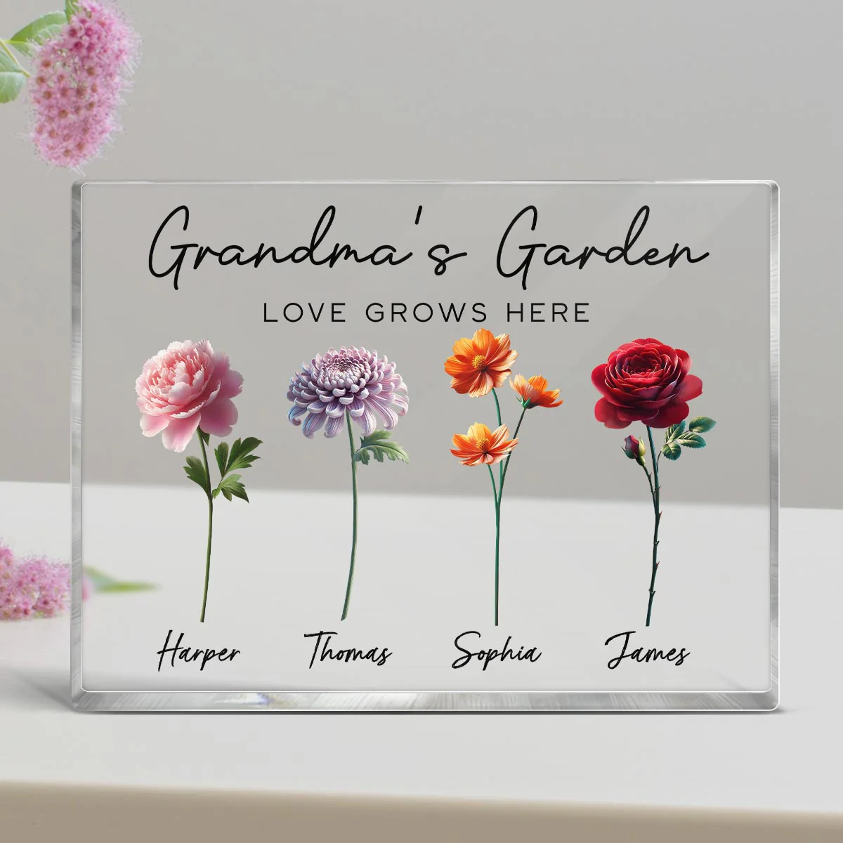 Grandma's Garden 3D Effect Birth Month Flower Personalized Acrylic Block Plaque, Gift For Grandma - Image 6