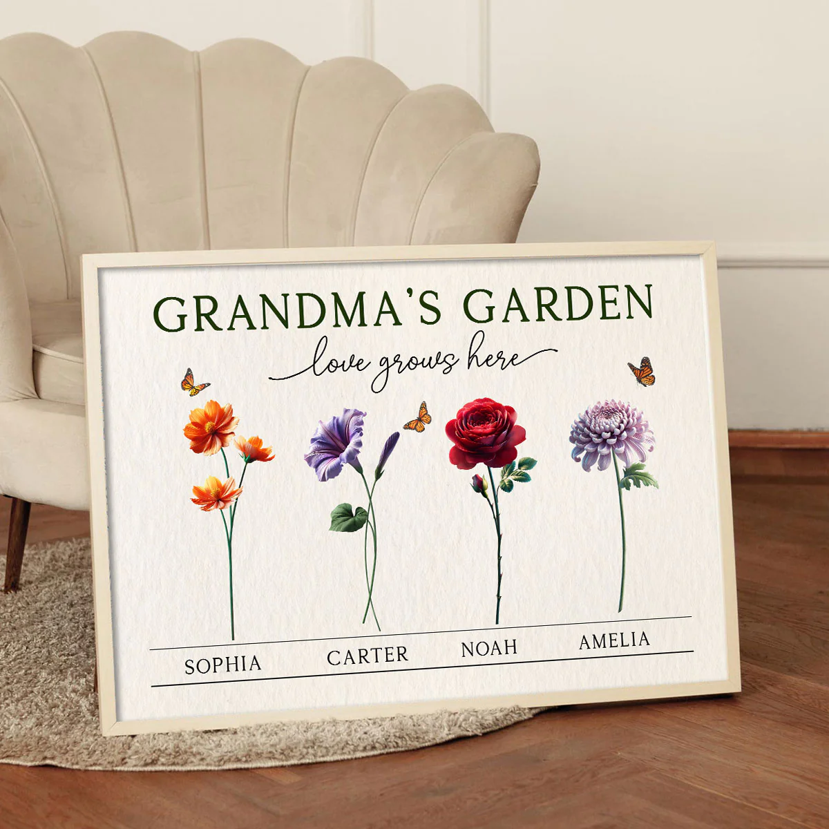 Grandma's Garden 3D Effect Birth Month Flower Personalized Poster, Gift For Grandma - Image 2