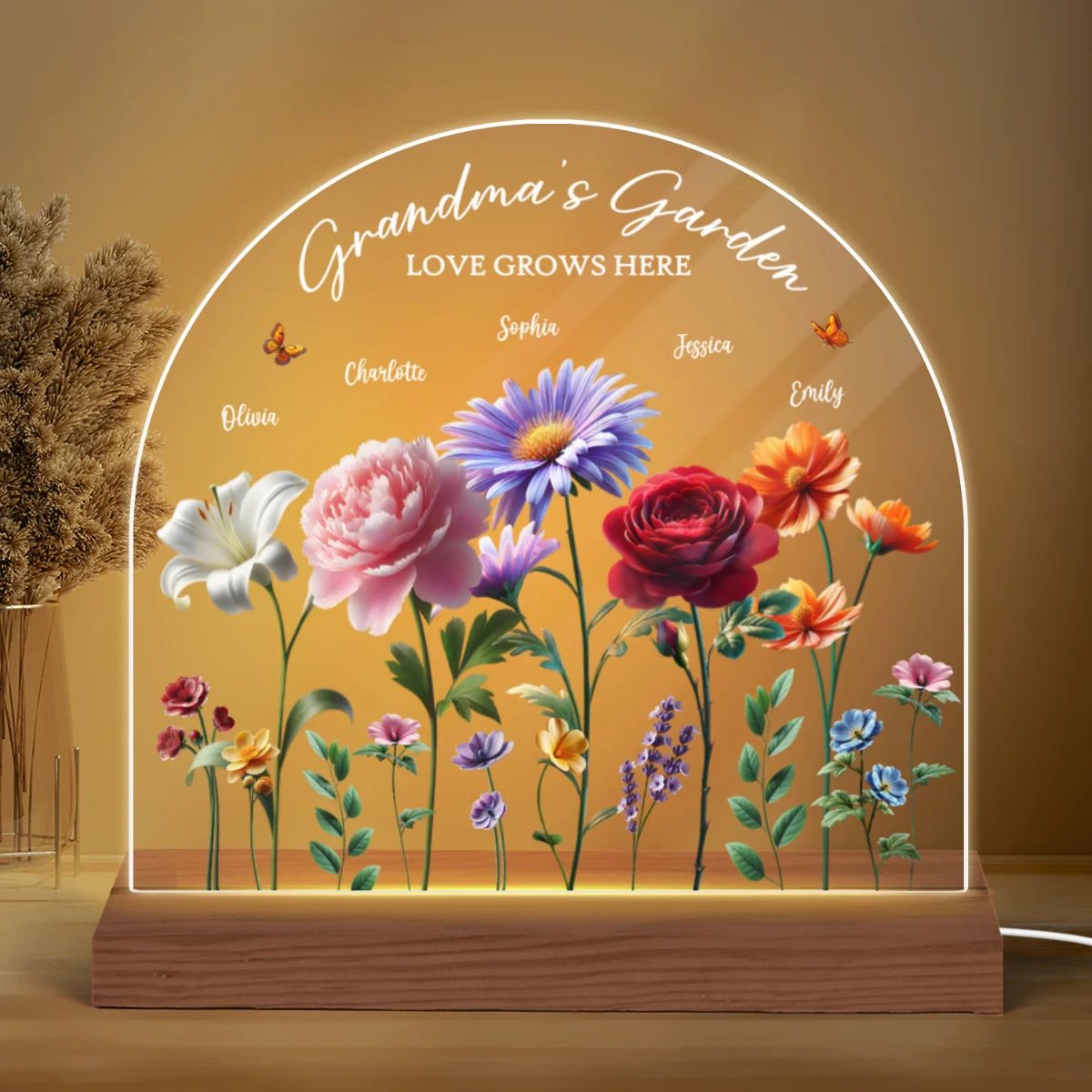 Grandma's Garden 3D Effect Birth Month Flowers Personalized Custom Shape Acrylic Warm LED Night Light - Image 6