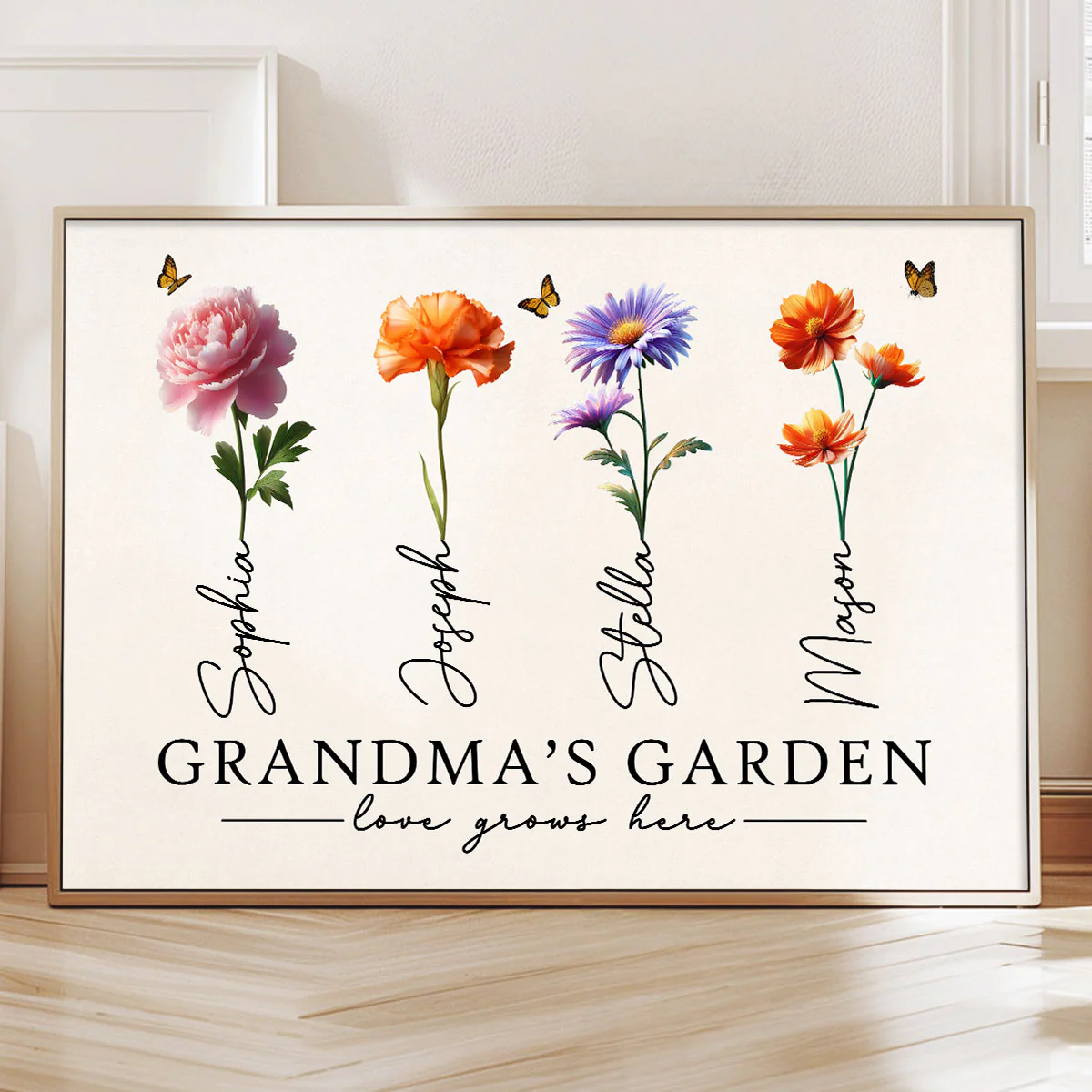 Grandma's Garden 3D Effect Birth Month Flowers Personalized Poster, Birthday Gift For Grandma, Gift or Just Because