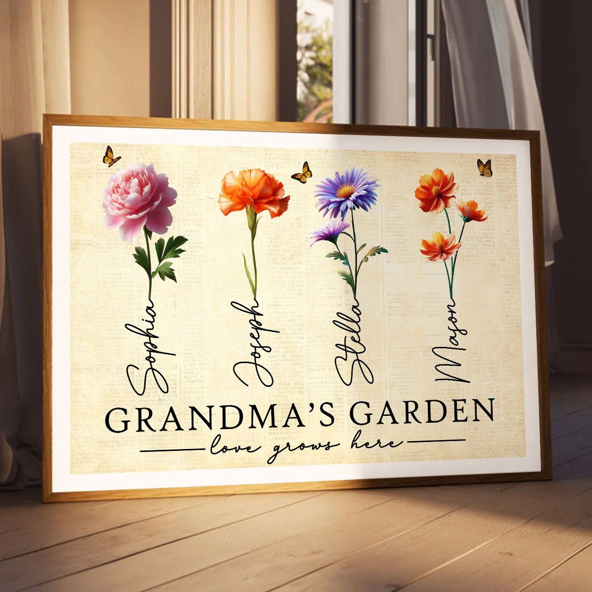 Grandma's Garden 3D Effect Birth Month Flowers Personalized Poster, Birthday Gift For Grandma, Gift or Just Because - Image 2