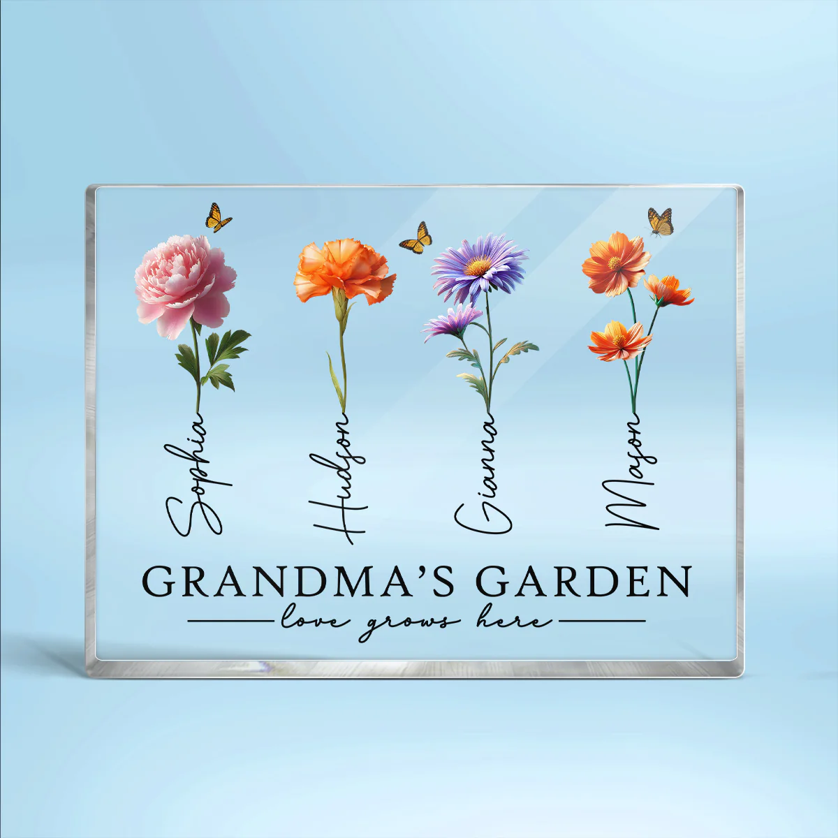 Grandma's Garden 3D Effect Birth Month Flowers Personalized Rectangle Acrylic Block Plaque - Image 2