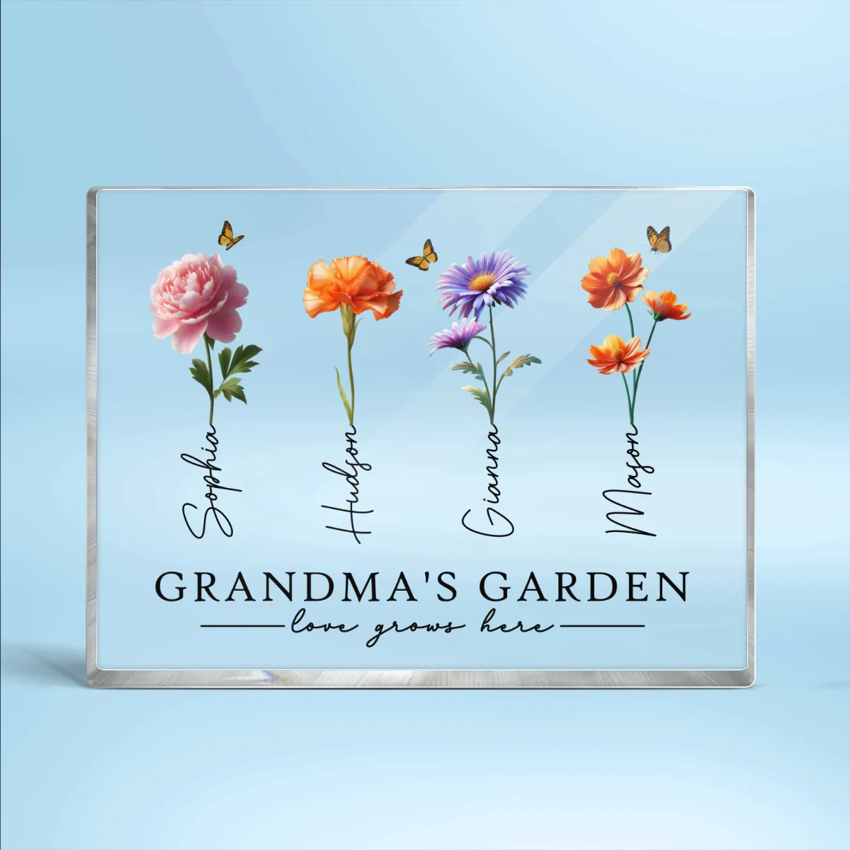 Grandma's Garden 3D Effect Birth Month Flowers Personalized Rectangle Acrylic Block Plaque - Image 8