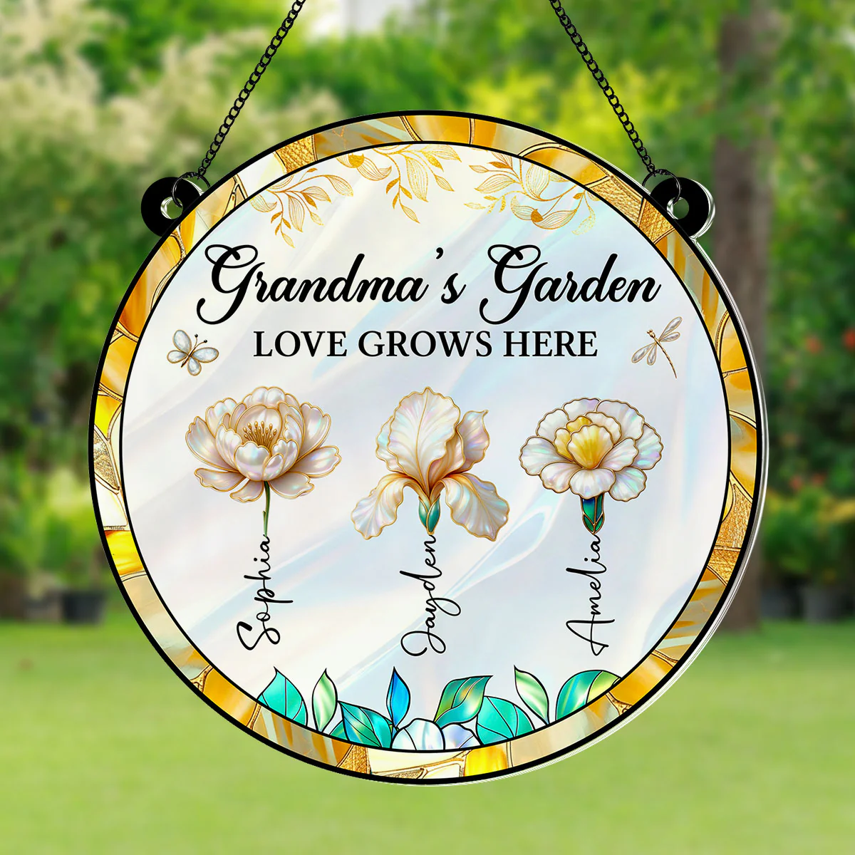 Grandma's Garden 3D Effect Birth Month Flowers - Personalized Suncatcher - Christmas, Birthday, Mother's Day Gift For Grandma - Image 2