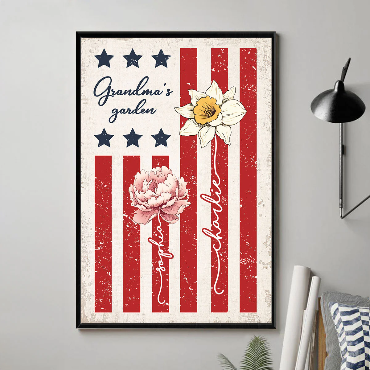Grandma's Garden 4th Of July American Flag Personalized Poster, Birth Month Flower, Gift For Grandma - Image 4