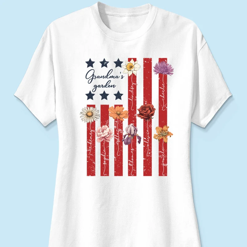 Grandma's Garden 4th Of July American Flag Personalized Shirt, Birth Month Flower, Gift For Grandma - Image 11
