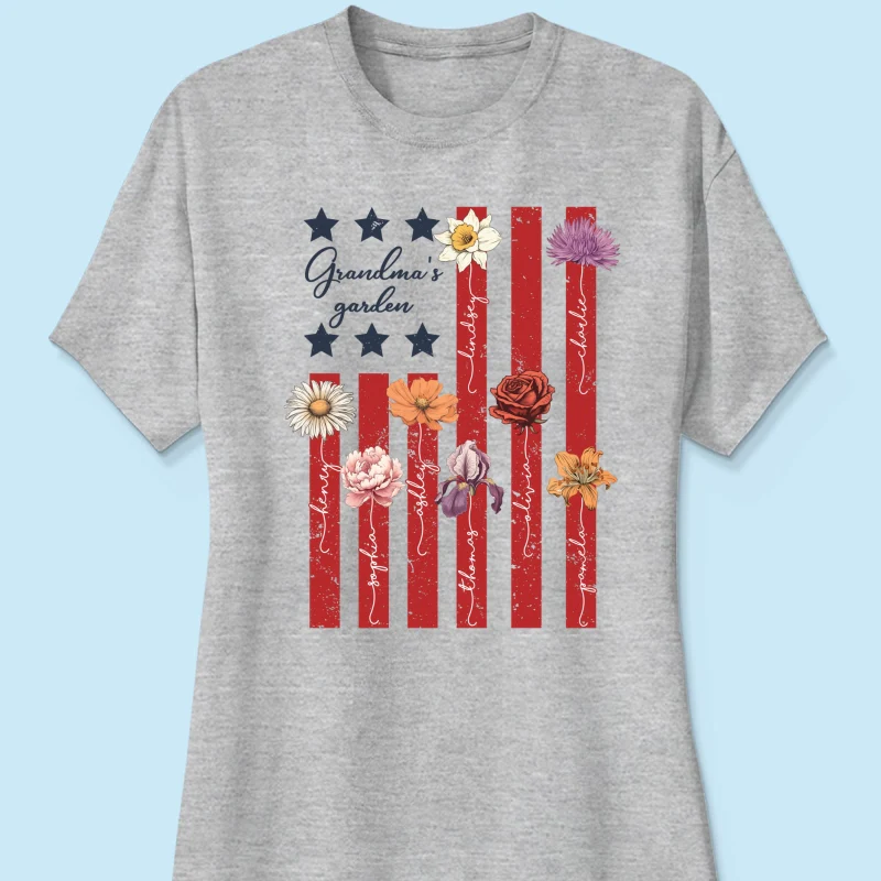 Grandma's Garden 4th Of July American Flag Personalized Shirt, Birth Month Flower, Gift For Grandma - Image 12