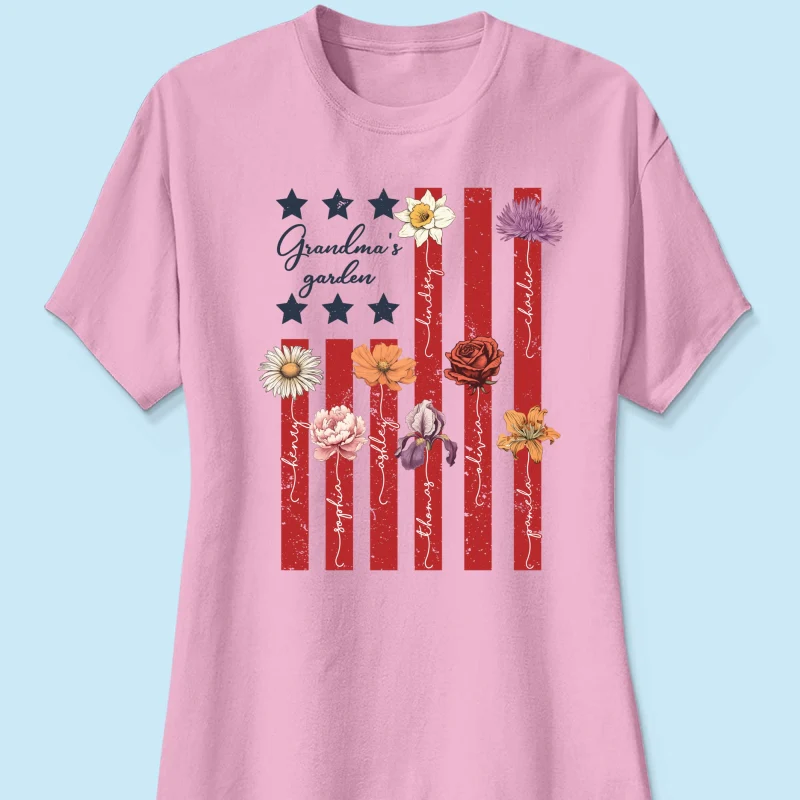 Grandma's Garden 4th Of July American Flag Personalized Shirt, Birth Month Flower, Gift For Grandma - Image 13