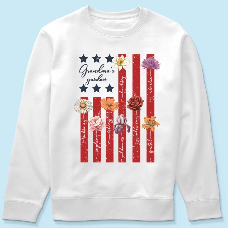 Grandma's Garden 4th Of July American Flag Personalized Shirt, Birth Month Flower, Gift For Grandma - Image 19