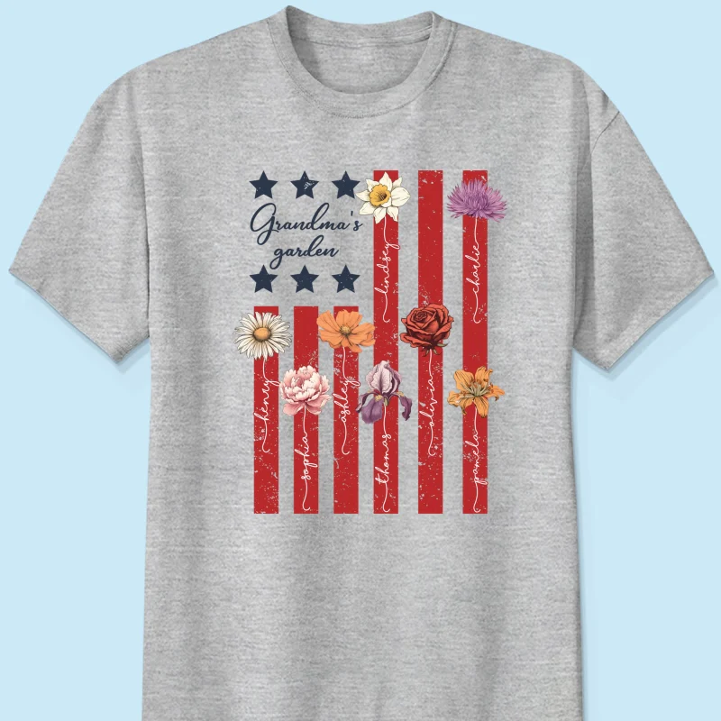 Grandma's Garden 4th Of July American Flag Personalized Shirt, Birth Month Flower, Gift For Grandma - Image 8