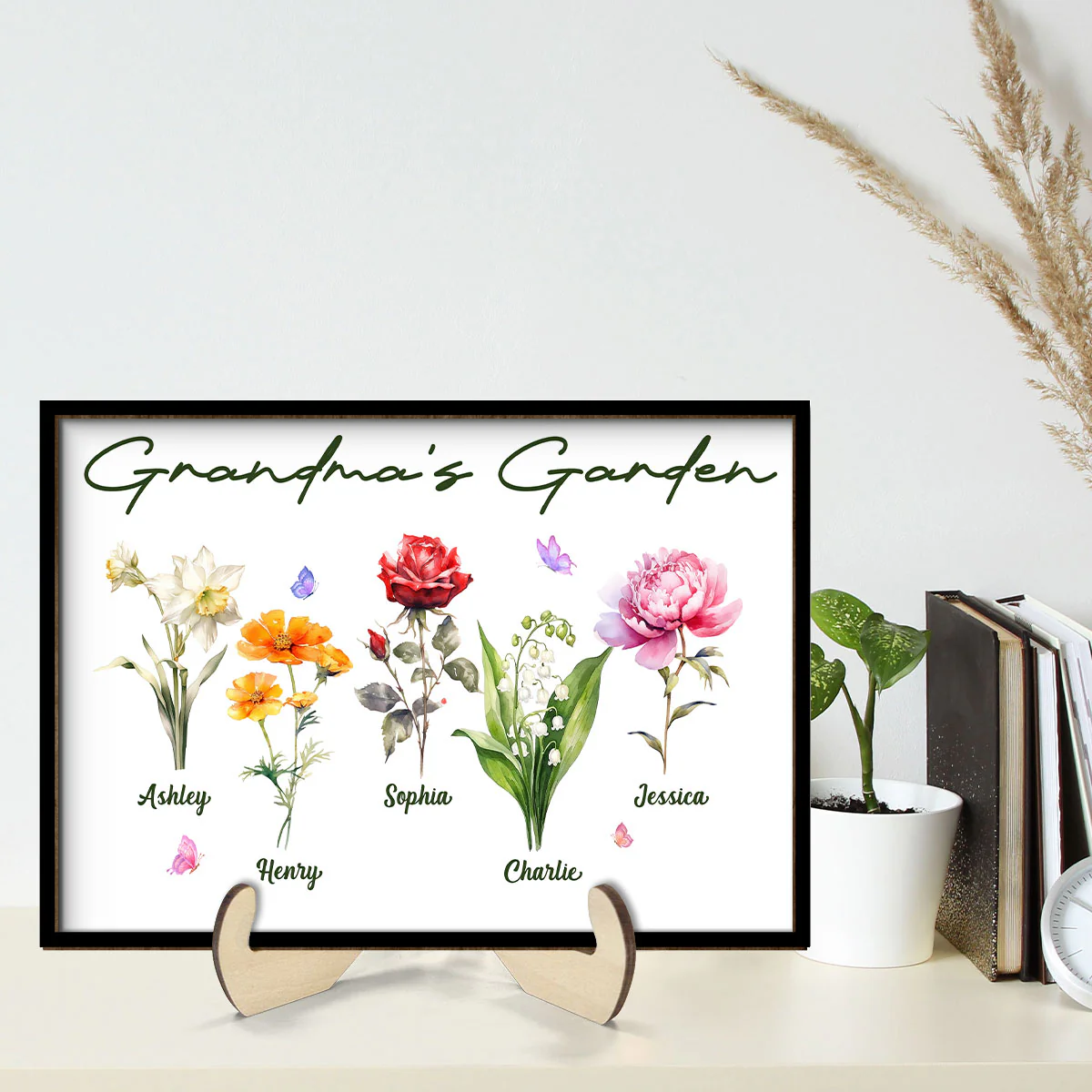 Grandma‘s Garden Beautiful Birth Month Flower Gift For Grandma Mom Personalized 2-Layer Wooden Plaque - Image 2