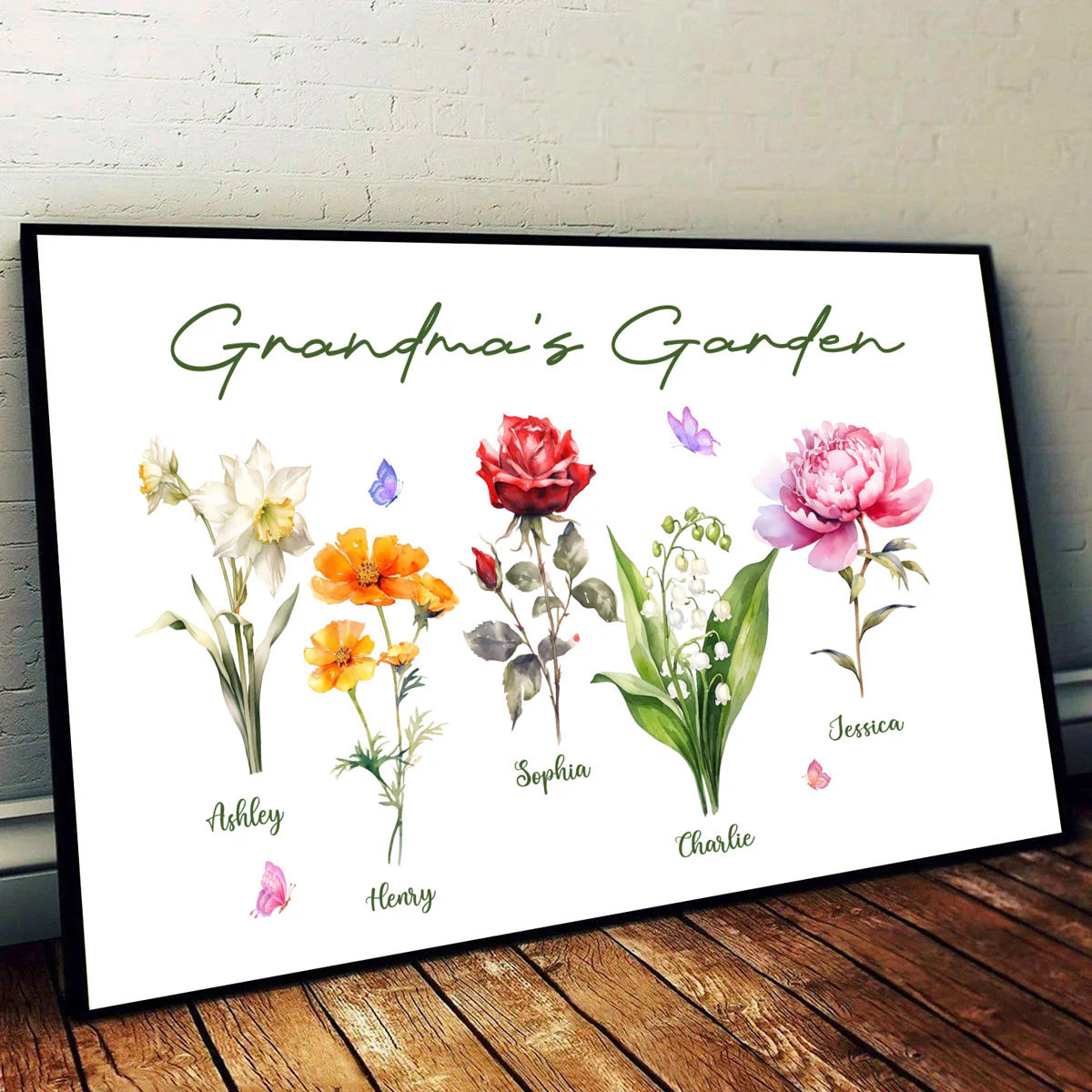 Grandma‘s Garden Beautiful Birth Month Flower Gift For Grandma Mom Personalized Horizontal Poster - Image 2