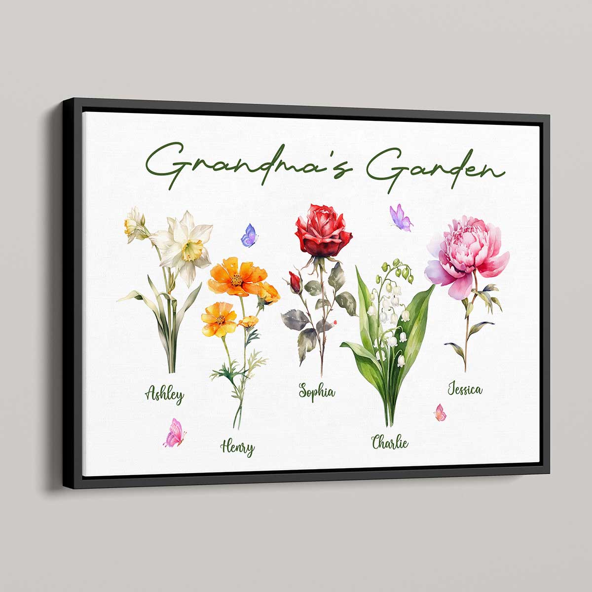 Grandma‘s Garden Beautiful Birth Month Flower Gift For Grandma Mom Personalized Horizontal Poster - Image 5