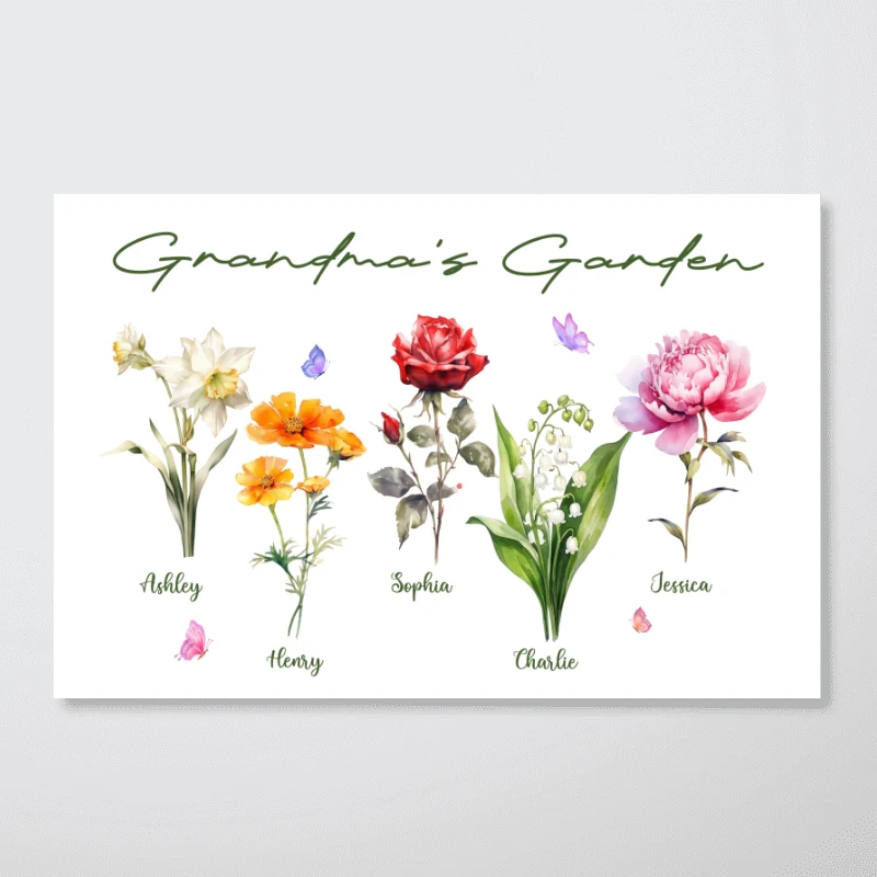 Grandma‘s Garden Beautiful Birth Month Flower Gift For Grandma Mom Personalized Horizontal Poster - Image 7