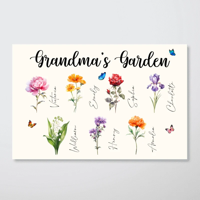 Grandma‘s Garden Beautiful Birth Month Flower With Names Personalized Horizontal Poster - Image 6