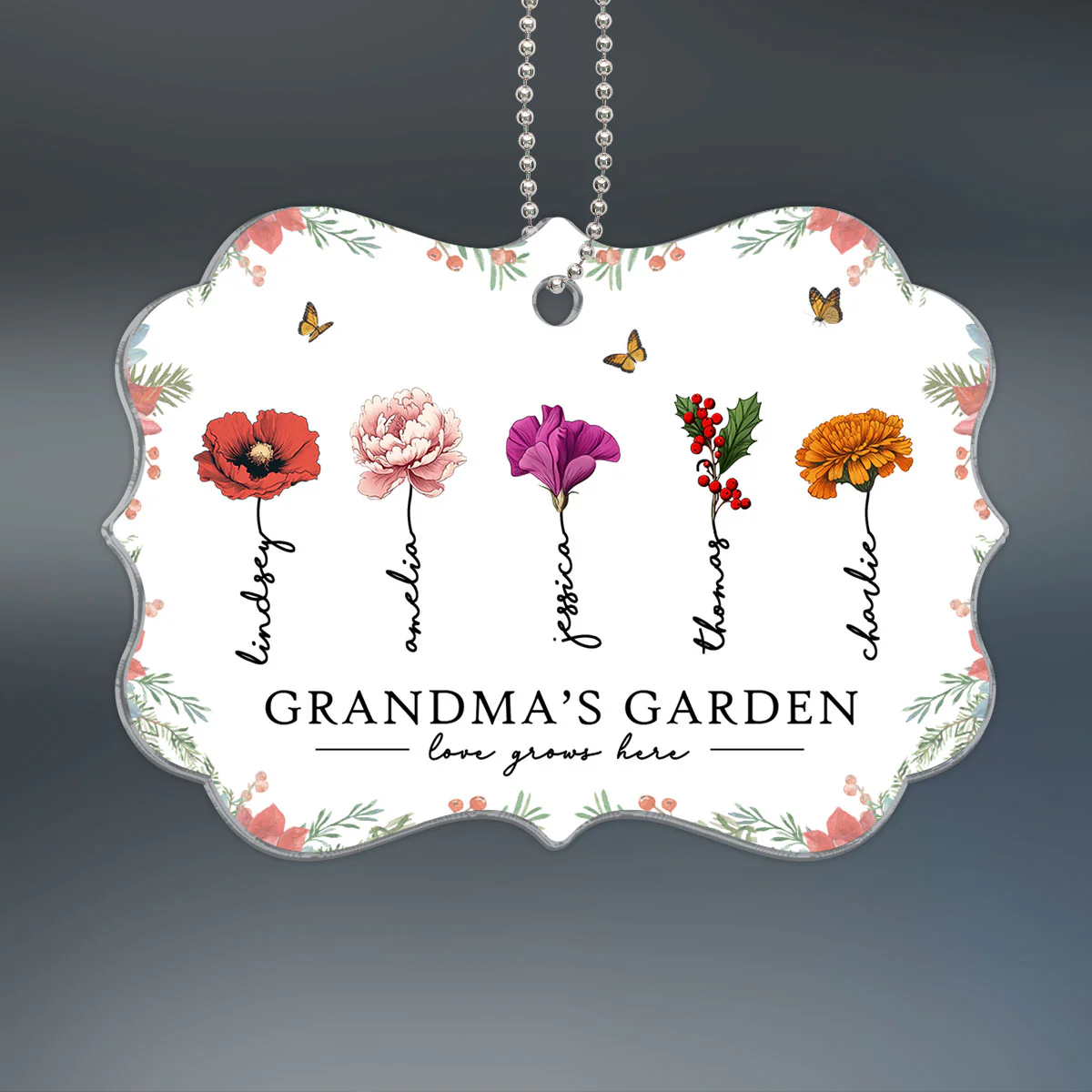 Grandma‘s Garden Beautiful Birth Month Flowers Christmas Gift For Grandma Mom Personalized Acrylic Ornament - Image 2