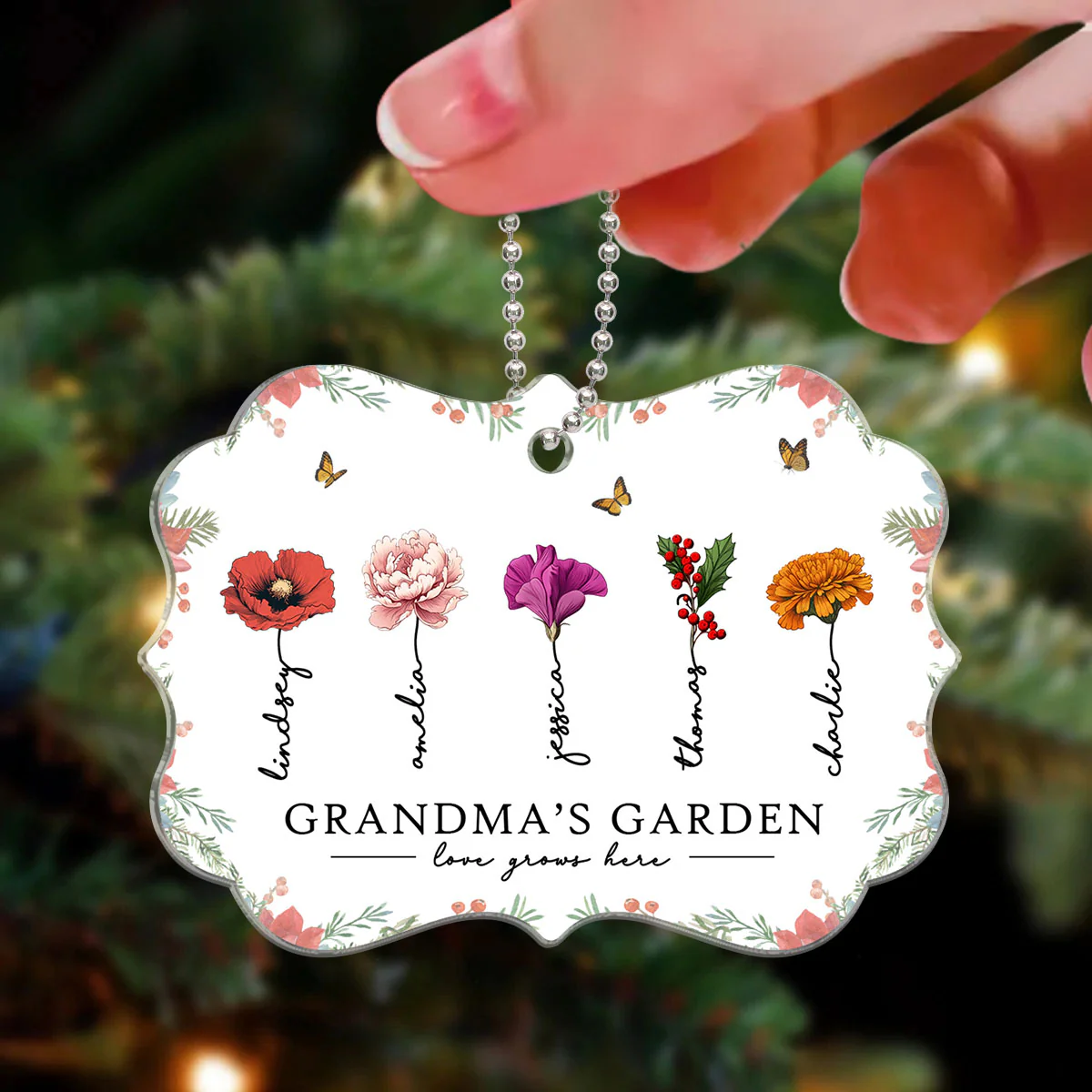 Grandma‘s Garden Beautiful Birth Month Flowers Christmas Gift For Grandma Mom Personalized Acrylic Ornament - Image 3