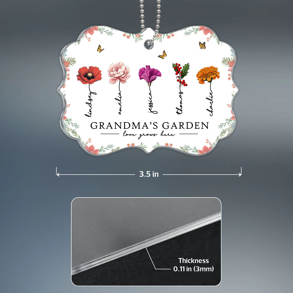 Grandma‘s Garden Beautiful Birth Month Flowers Christmas Gift For Grandma Mom Personalized Acrylic Ornament - Image 4