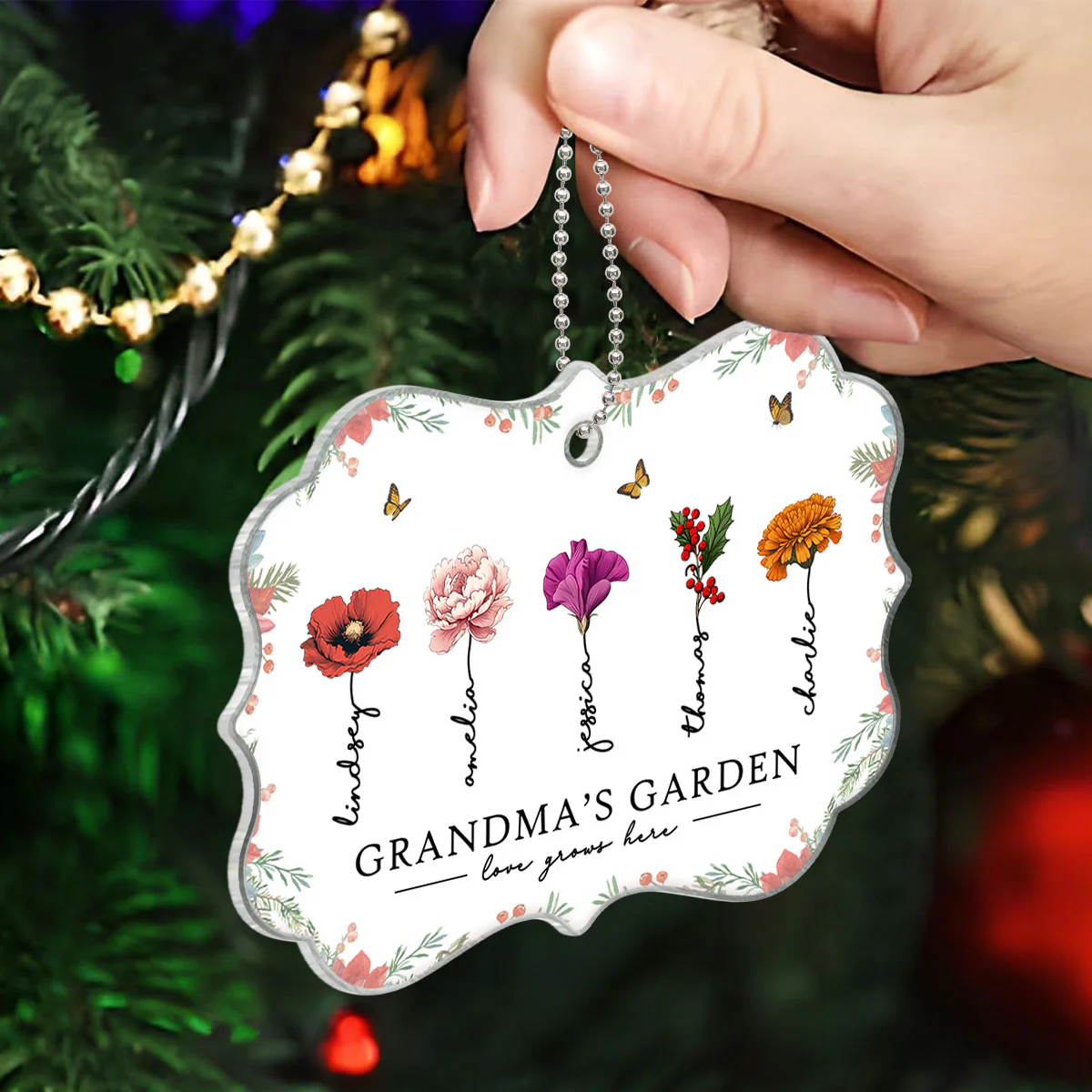 Grandma‘s Garden Beautiful Birth Month Flowers Christmas Gift For Grandma Mom Personalized Acrylic Ornament - Image 5