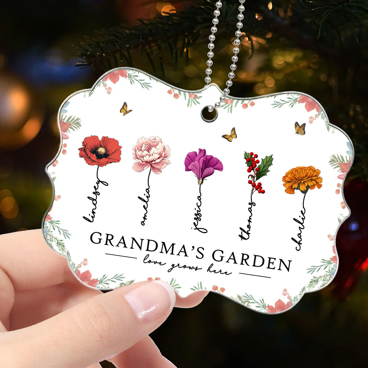 Grandma‘s Garden Beautiful Birth Month Flowers Christmas Gift For Grandma Mom Personalized Acrylic Ornament - Image 6