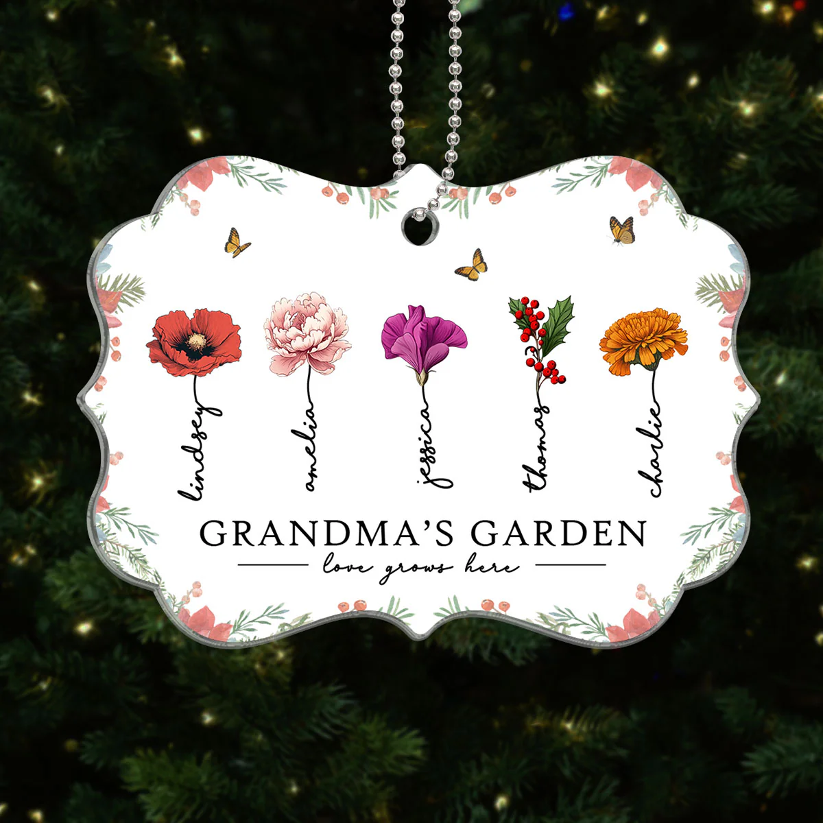 Grandma‘s Garden Beautiful Birth Month Flowers Christmas Gift For Grandma Mom Personalized Acrylic Ornament - Image 7