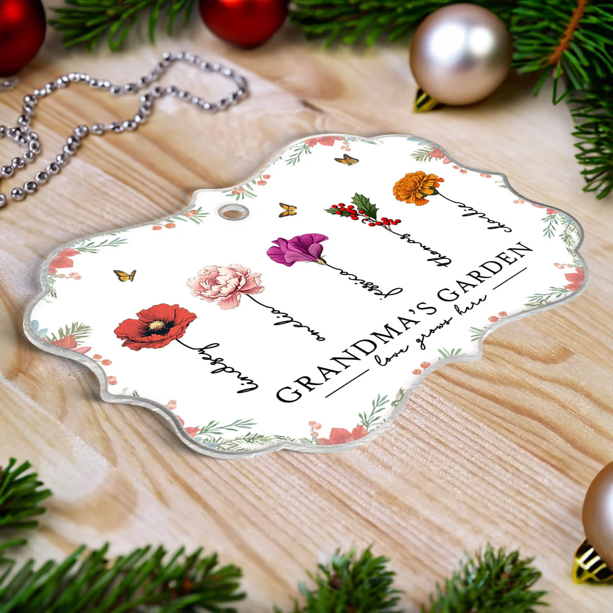 Grandma‘s Garden Beautiful Birth Month Flowers Christmas Gift For Grandma Mom Personalized Acrylic Ornament - Image 8